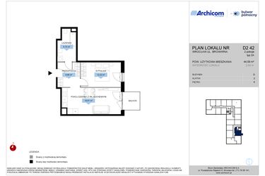 Rzut - Mieszkanie na sprzedaż 2 pokoje o powierzchni 44,59 m² - numer D2.42 w Bulwar Północny