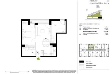 Rzut - Mieszkanie na sprzedaż 1 pokój o powierzchni 59,01 m² - numer A.3.13 w Kozielska Park