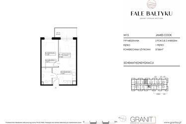Rzut - Mieszkanie na sprzedaż 2 pokoje o powierzchni 37,86 m² - numer FBJC-M15 w Fale Bałtyku Cook