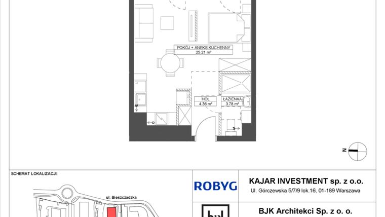 Rzut - Mieszkanie na sprzedaż 1 pokój o powierzchni 33,35 m² - numer C.0M06 w Foresteria