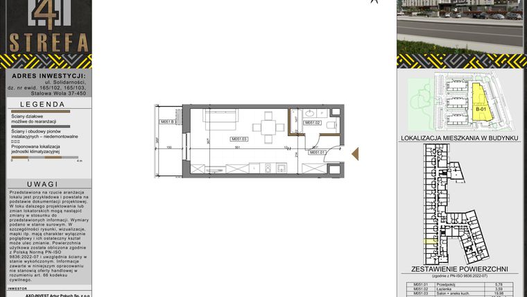 Rzut - Mieszkanie na sprzedaż 1 pokój o powierzchni 29,3 m² - numer M051 w Strefa 4