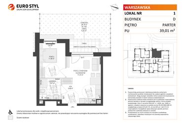 Rzut - Mieszkanie na sprzedaż 2 pokoje o powierzchni 39,01 m² - numer D.1 w Osiedle Warszawska etap II