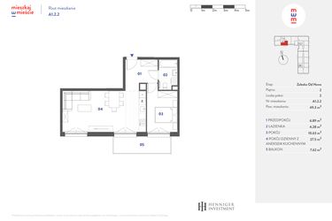 Rzut - Mieszkanie na sprzedaż 2 pokoje o powierzchni 49,3 m² - numer A1.2.2 w Mieszkaj w mieście Załęska od Nowa