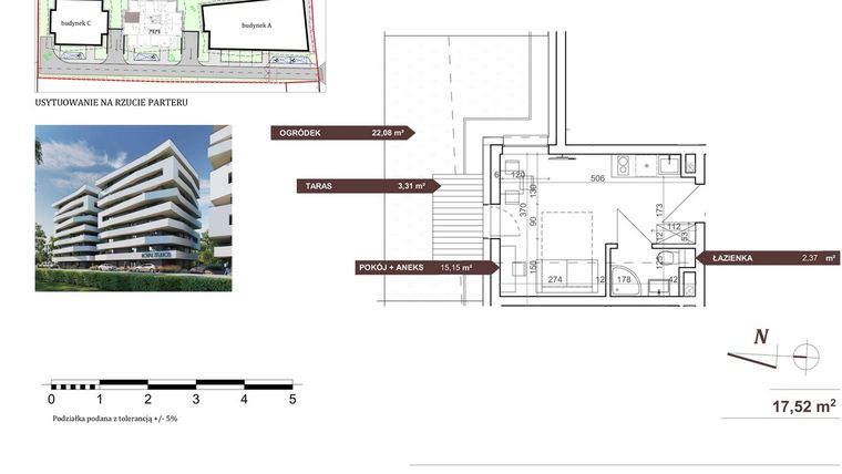 Rzut - Mieszkanie na sprzedaż 1 pokój o powierzchni 17,52 m² - numer L.B.0.6 w Royal Studios Smart Apartments etap 2