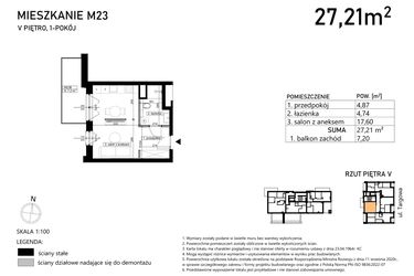 Rzut - Mieszkanie na sprzedaż 1 pokój o powierzchni 27,21 m² - numer M23 w Finezja