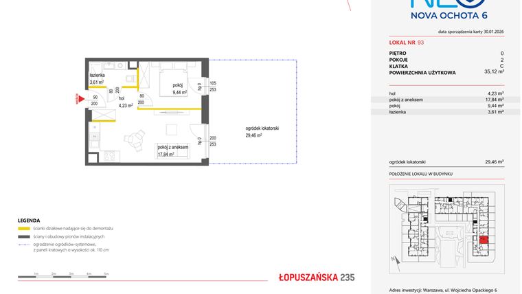 Rzut - Mieszkanie na sprzedaż 2 pokoje o powierzchni 35,12 m² - numer 93 w Neo Nova Ochota 6