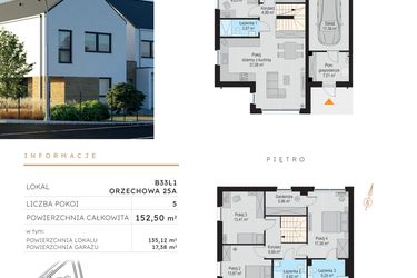 Rzut - Dom na sprzedaż 5 pokoi o powierzchni 152,5 m² - numer B33L1 w Szczodre etap V