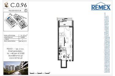 Rzut - Mieszkanie na sprzedaż 1 pokój o powierzchni 31,22 m² - numer C.0.96 w Osiedle BALTICA