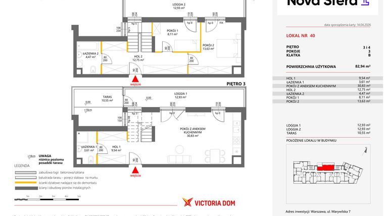 Rzut - Mieszkanie na sprzedaż 3 pokoje o powierzchni 82,94 m² - numer 40 w Miasteczko Nova Sfera 4