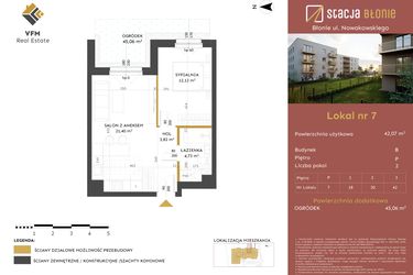 Rzut - Mieszkanie na sprzedaż 2 pokoje o powierzchni 42,07 m² - numer 7 w Stacja Błonie etap II