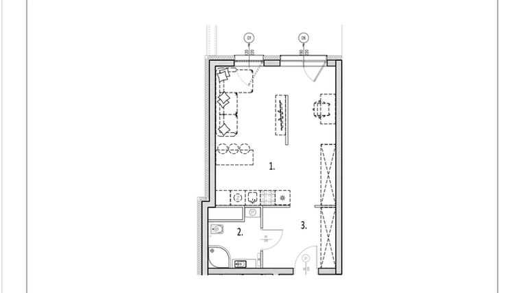Rzut - Mieszkanie na sprzedaż 1 pokój o powierzchni 38,25 m² - numer 5 w Zachodnia 29