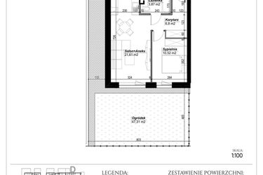 Rzut - Mieszkanie na sprzedaż 2 pokoje o powierzchni 42,8 m² - numer D.2 w Narcyzowe Wzgórza II