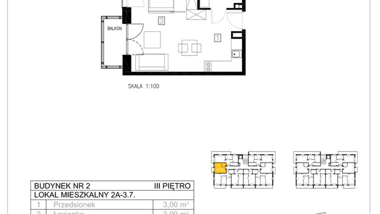 Rzut - Mieszkanie na sprzedaż 1 pokój o powierzchni 31,58 m² - numer 2A-3.7 w Gardenia Pogodno