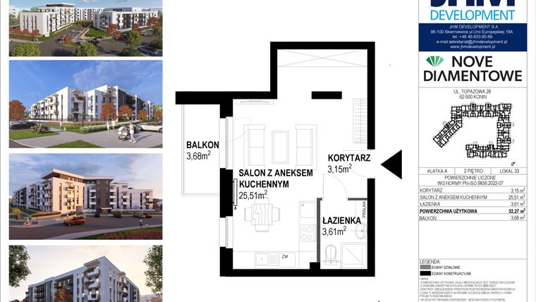 Rzut - Mieszkanie na sprzedaż 1 pokój o powierzchni 32,27 m² - numer 33 w Nove Diamentowe