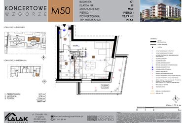 Rzut - Mieszkanie na sprzedaż 1 pokój o powierzchni 28,79 m² - numer C1_M50 w Koncertowe Wzgórze etap II