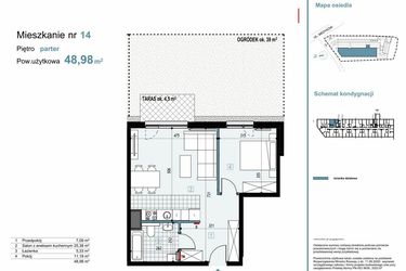 Rzut - Mieszkanie na sprzedaż 2 pokoje o powierzchni 48,98 m² - numer 14 w Medyków 32
