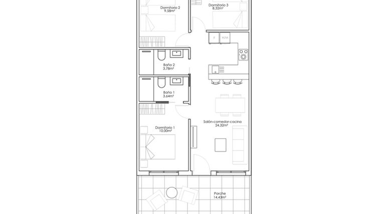 Rzut - Dom na sprzedaż 3 pokoje o powierzchni 67,5 m² - numer 0-2 w Domy w Pilar de la Horadada - 28050948