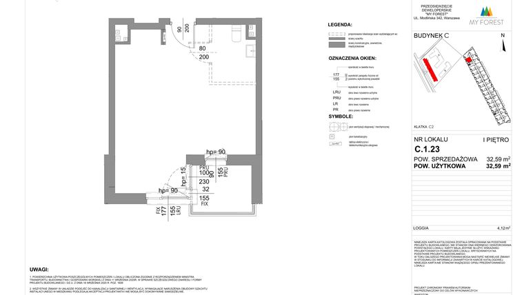 Rzut - Mieszkanie na sprzedaż 1 pokój o powierzchni 32,59 m² - numer C.1.23 w My Forest - Apartamenty inwestycyjne