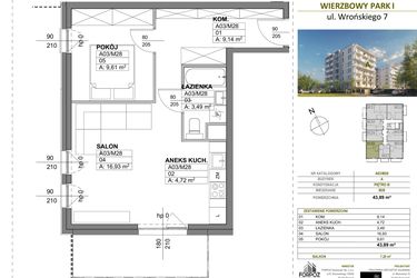 Rzut - Mieszkanie na sprzedaż 2 pokoje o powierzchni 43,89 m² - numer A00_M28 w Wierzbowy Park