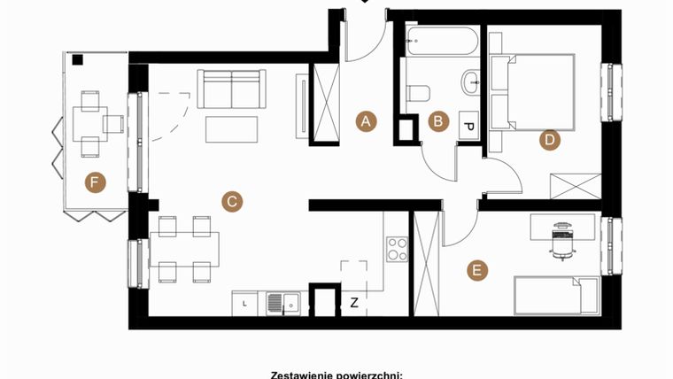 Rzut - Mieszkanie na sprzedaż 3 pokoje o powierzchni 63,68 m² - numer B-2-11 w Taczaka 5