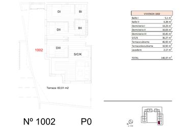 Rzut - Mieszkanie na sprzedaż 3 pokoje o powierzchni 140,37 m² - numer 1002 w Apartamenty w San Miguel de Salinas - 97009342