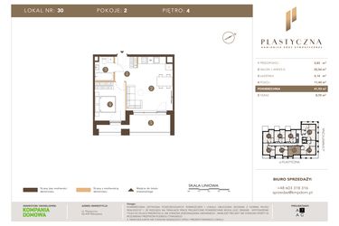 Rzut - Mieszkanie na sprzedaż 2 pokoje o powierzchni 41,93 m² - numer PK-LM-30 w Plastyczna Kamienica przy Sympatycznej