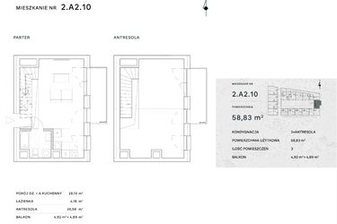 Rzut - Mieszkanie na sprzedaż 2 pokoje o powierzchni 58,83 m² - numer 2.A2.10 w Żernicka Park
