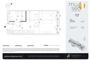Rzut - Mieszkanie na sprzedaż 1 pokój o powierzchni 28,81 m² - numer 114 w Museo