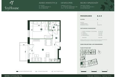 Rzut - Mieszkanie na sprzedaż 2 pokoje o powierzchni 43,32 m² - numer B.4.9 w IVY HOUSE