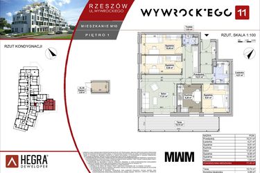 Rzut - Mieszkanie na sprzedaż 4 pokoje o powierzchni 77,4 m² - numer M10 w Apartamenty Wywrockiego 11