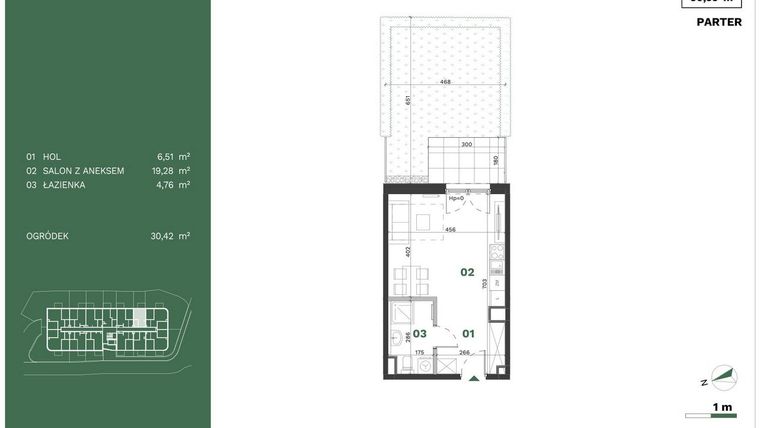 Rzut - Mieszkanie na sprzedaż 1 pokój o powierzchni 30,55 m² - numer 9 w Przewóz Solar Garden