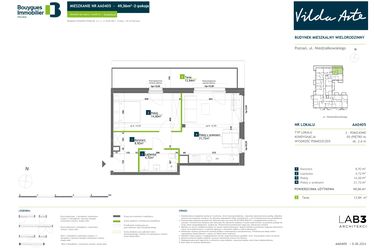 Rzut - Mieszkanie na sprzedaż 2 pokoje o powierzchni 49,36 m² - numer AA0405 w Vilda Arte