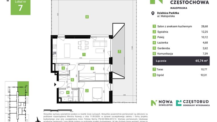 Rzut - Mieszkanie na sprzedaż 3 pokoje o powierzchni 65,74 m² - numer C7 w Nowa Częstochowa Małopolska