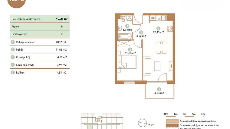 Rzut - Mieszkanie na sprzedaż 2 pokoje o powierzchni 40,25 m² - numer D11-P w Fauna