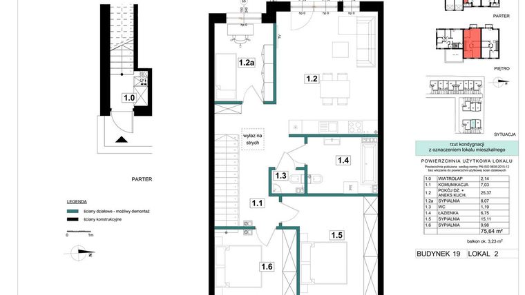 Rzut - Mieszkanie na sprzedaż 4 pokoje o powierzchni 75,64 m² - numer 19-2 w Błonie Bosco