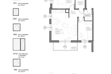 Rzut - Mieszkanie na sprzedaż 3 pokoje o powierzchni 61,02 m² - numer E.1.3.3 w Optima VII