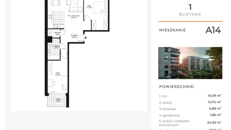 Rzut - Mieszkanie na sprzedaż 3 pokoje o powierzchni 73,82 m² - numer A14 w Na Koszutce