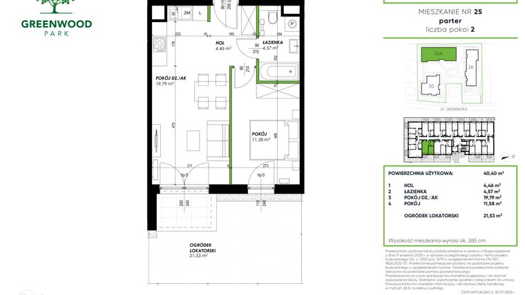 Rzut - Mieszkanie na sprzedaż 2 pokoje o powierzchni 40,4 m² - numer B 25 w Greenwood Park
