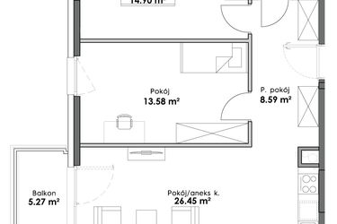 Rzut - Mieszkanie na sprzedaż 3 pokoje o powierzchni 67,96 m² - numer C1-39 w Slow City