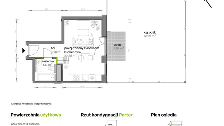 Rzut - Mieszkanie na sprzedaż 1 pokój o powierzchni 30,09 m² - numer AB0001 w Ptasia Vita
