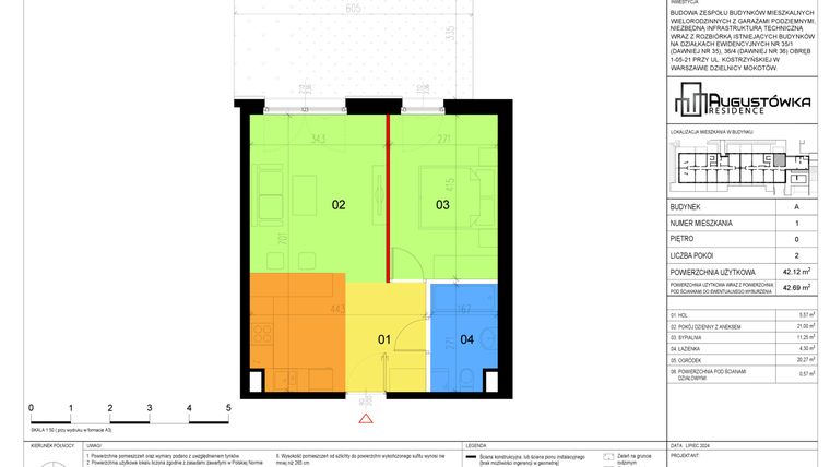 Rzut - Mieszkanie na sprzedaż 2 pokoje o powierzchni 42,12 m² - numer A1 w Augustówka Residence