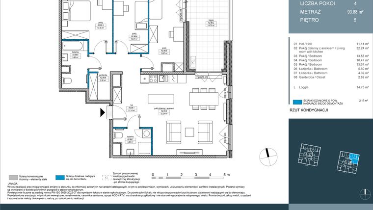 Rzut - Mieszkanie na sprzedaż 4 pokoje o powierzchni 93,9 m² - numer 98 w Nordic Górka Narodowa