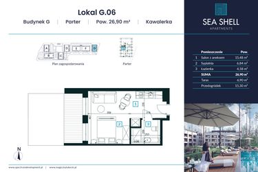 Rzut - Mieszkanie na sprzedaż 1 pokój o powierzchni 26,9 m² - numer G.06 w Magiczny Łukęcin