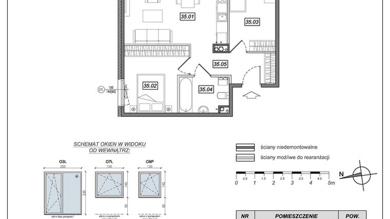 Rzut - Mieszkanie na sprzedaż 3 pokoje o powierzchni 55,81 m² - numer 6.A.35 w Urzeka bud. 6 i 7