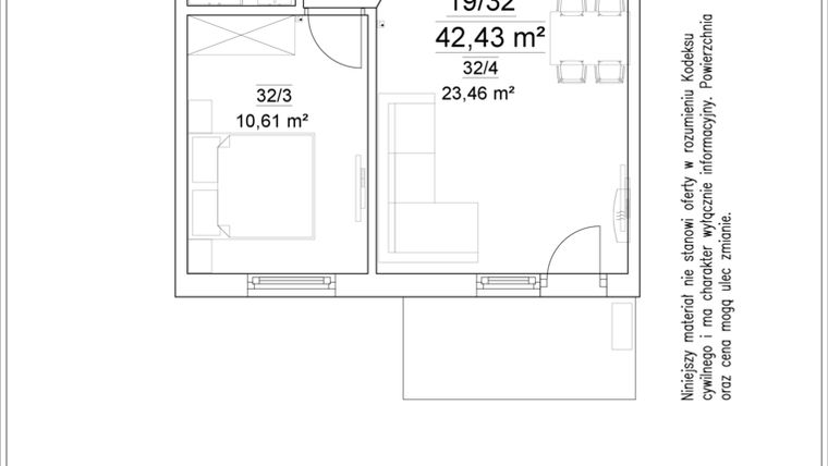 Rzut - Mieszkanie na sprzedaż 2 pokoje o powierzchni 42,43 m² - numer 19/32 w Osiedle Versus etap II