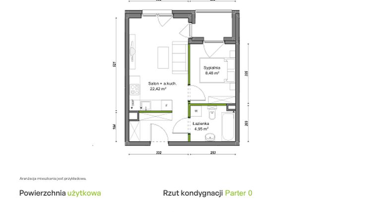 Rzut - Mieszkanie na sprzedaż 2 pokoje o powierzchni 35,6 m² - numer D1/B/04 w Orawska Vita