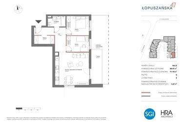 Rzut - Mieszkanie na sprzedaż 3 pokoje o powierzchni 71,19 m² - numer N.0.3 w Łopuszańska 47 - etap 4