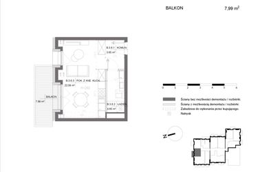 Rzut - Mieszkanie na sprzedaż 1 pokój o powierzchni 30,58 m² - numer B.3.8 w Polanka 21
