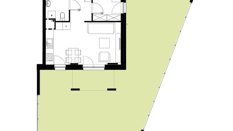 Rzut - Mieszkanie na sprzedaż 2 pokoje o powierzchni 36,9 m² - numer R-LG-10-7 w os. Dąbrówka – Leśna Polana