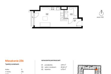 Rzut - Mieszkanie na sprzedaż 1 pokój o powierzchni 29,37 m² - numer A.G236 w Miasto Polskich Mistrzów Olimpijskich II